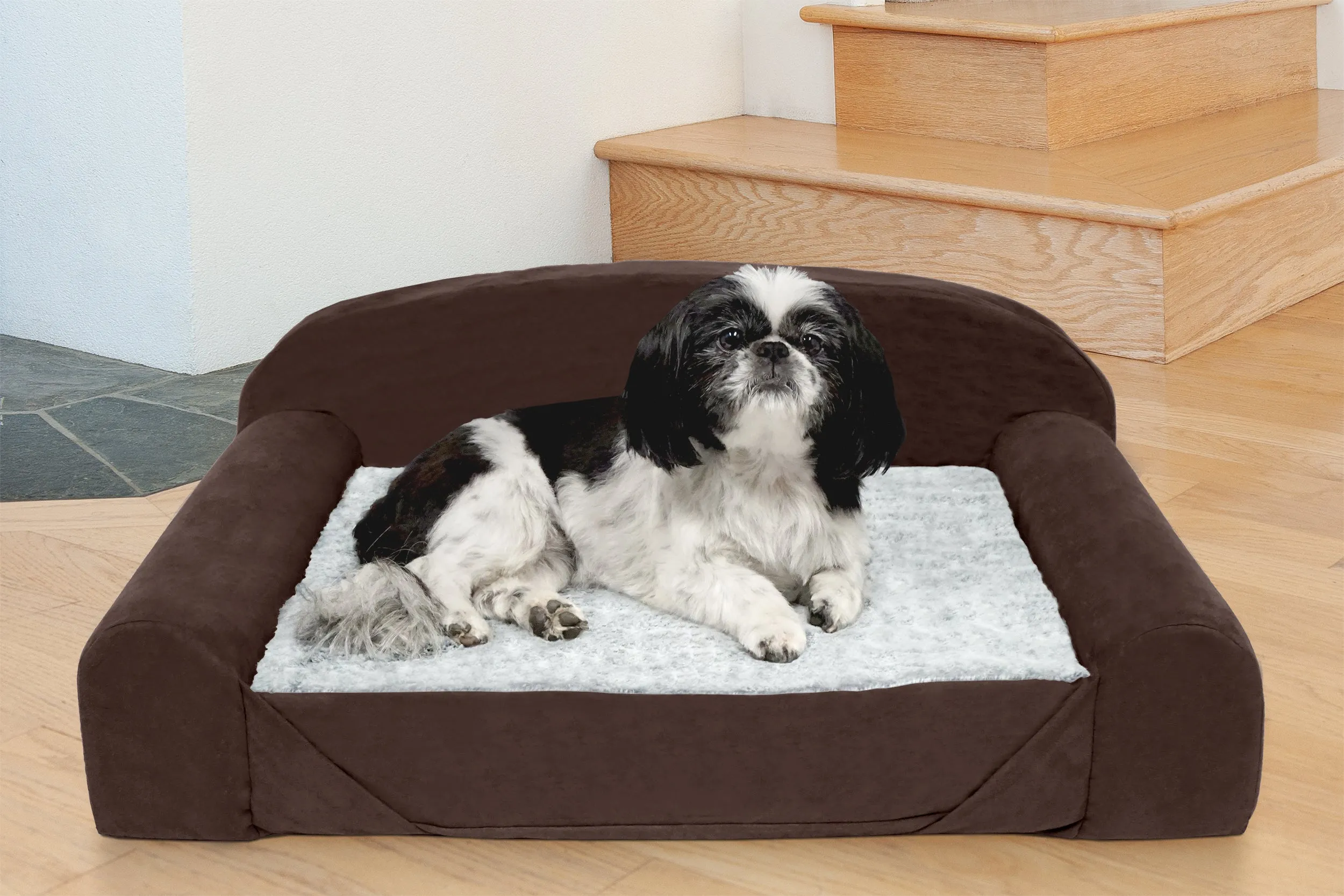 Sofa Dog Bed - Faux Fur & Backed Suede Orthopedic Luxury Edition