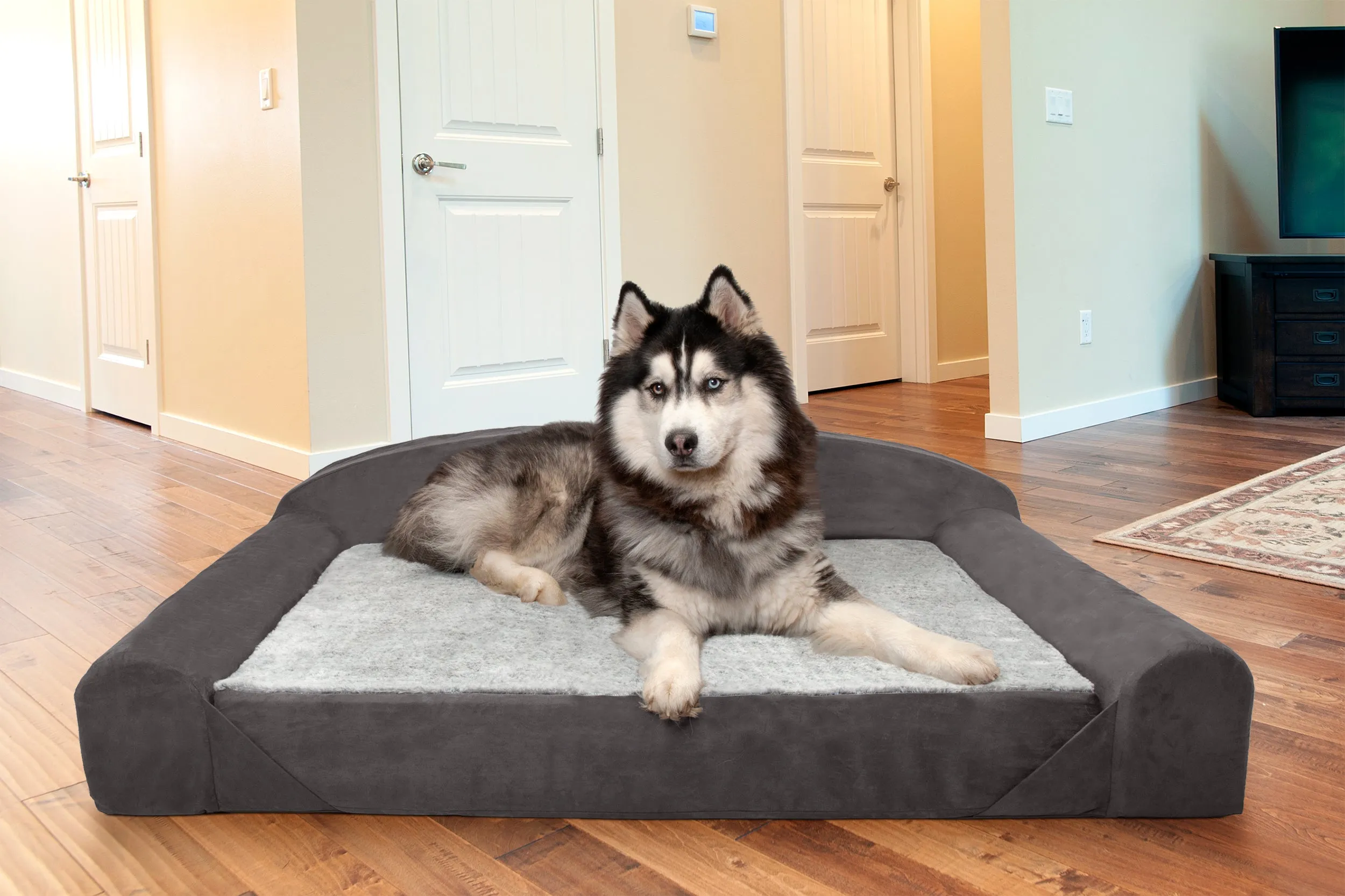 Sofa Dog Bed - Faux Fur & Backed Suede Orthopedic Luxury Edition