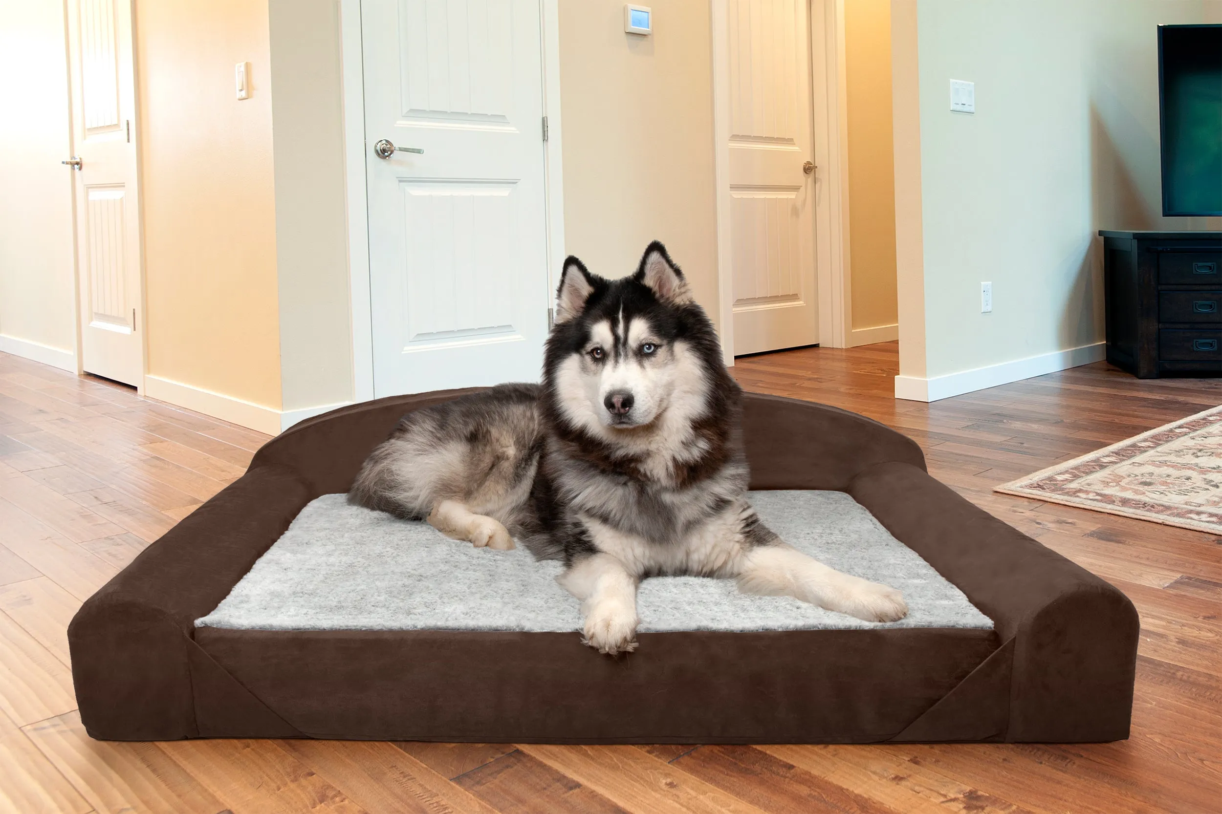 Sofa Dog Bed - Faux Fur & Backed Suede Orthopedic Luxury Edition