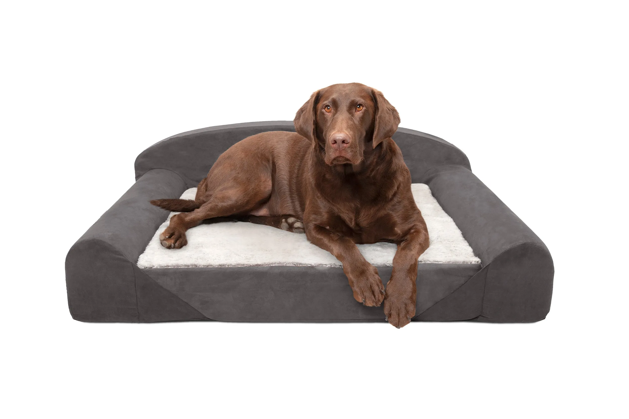 Sofa Dog Bed - Faux Fur & Backed Suede Orthopedic Luxury Edition