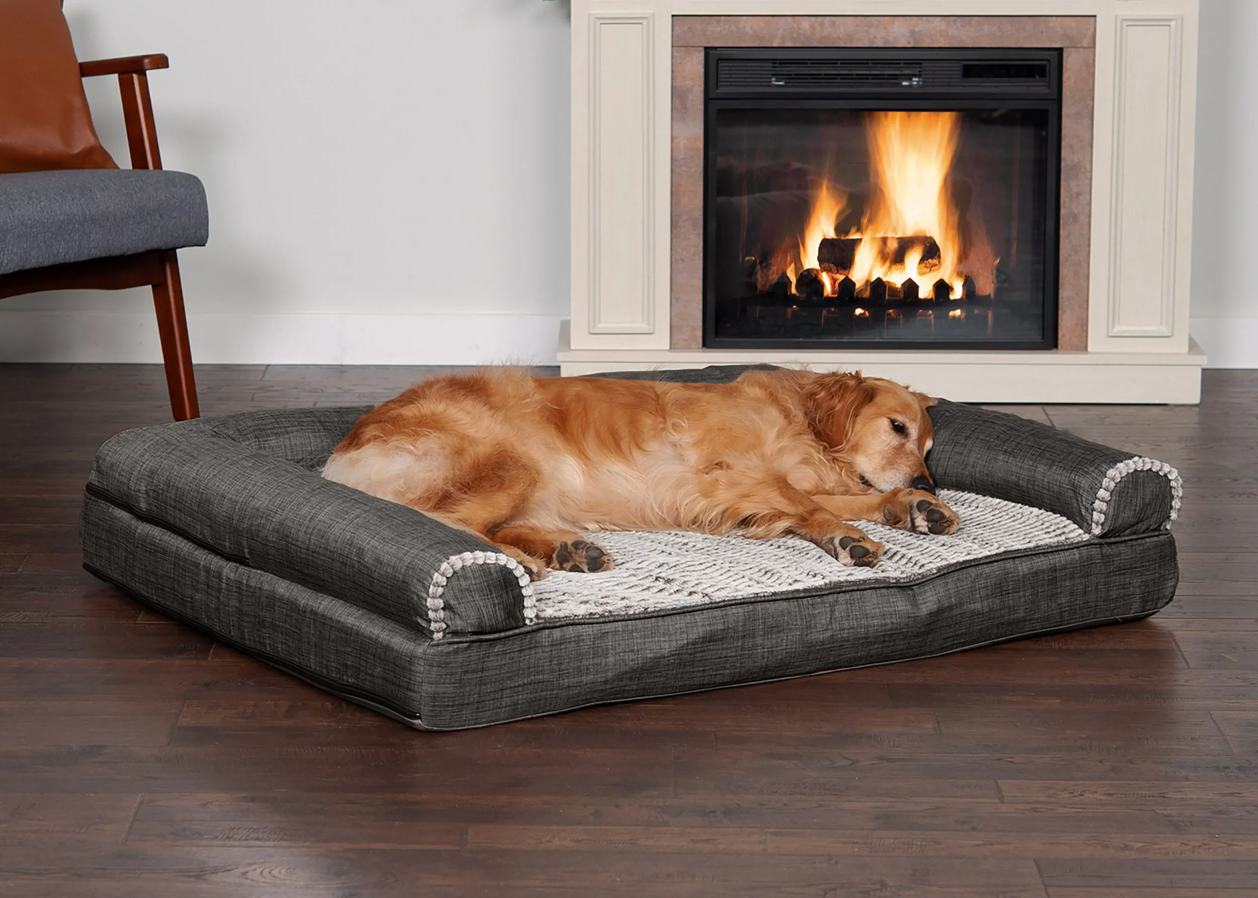 Sofa Dog Bed - Luxe Fur & Performance Linen