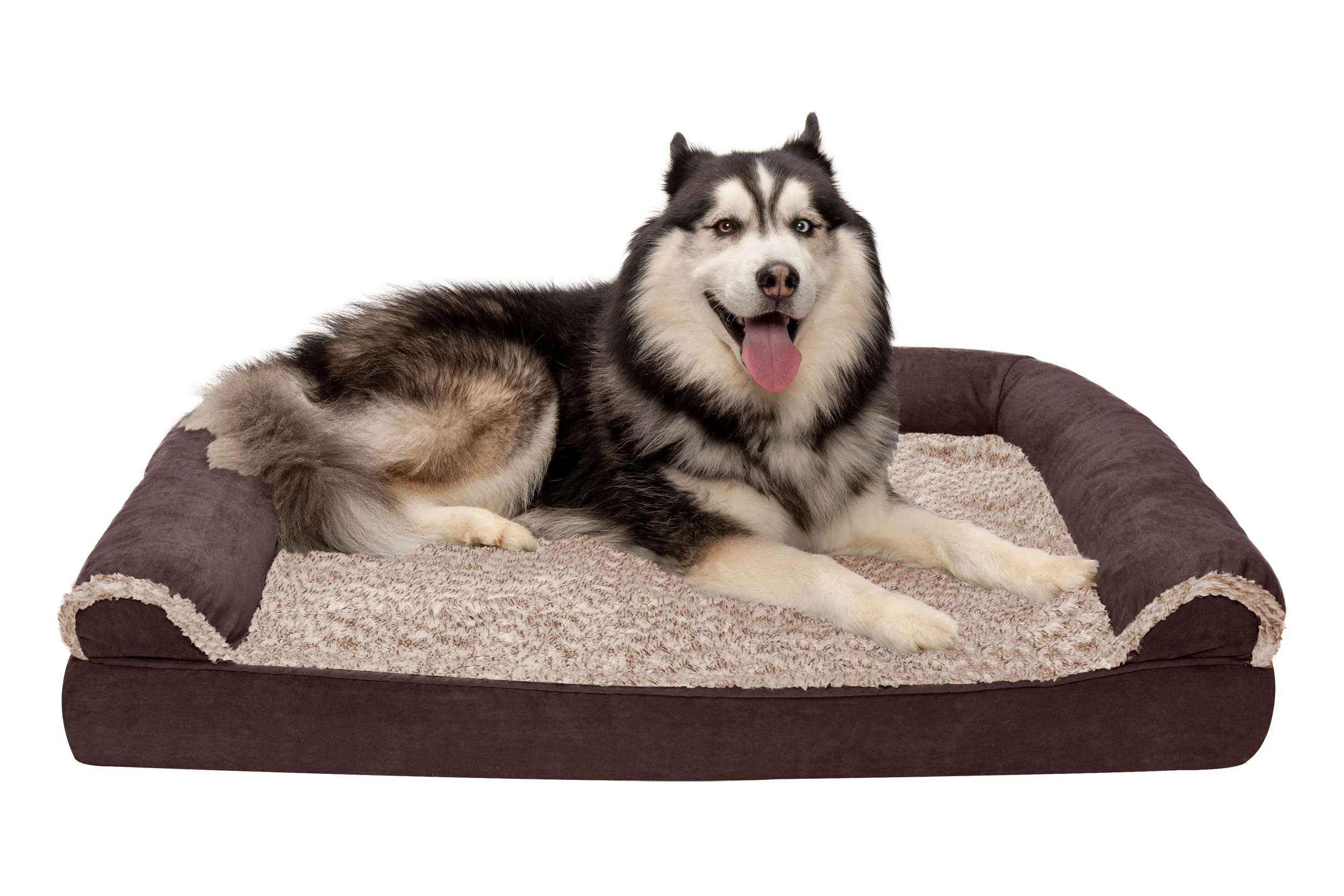 Sofa Dog Bed - Two-Tone Faux Fur & Suede