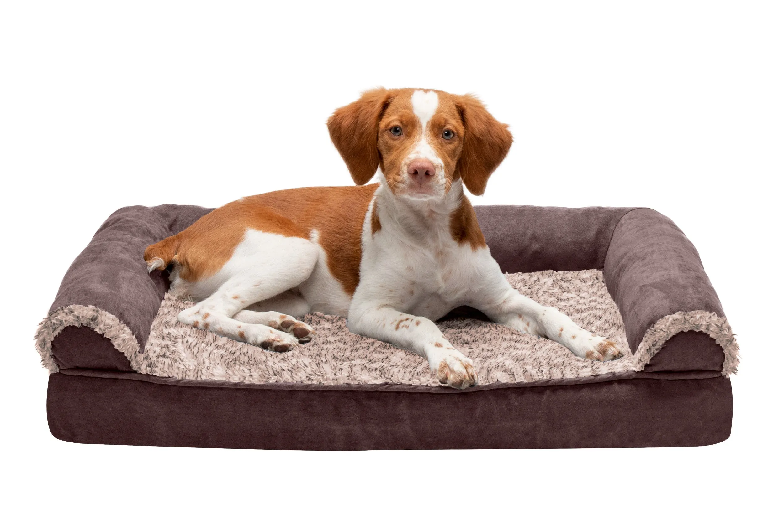 Sofa Dog Bed - Two-Tone Faux Fur & Suede