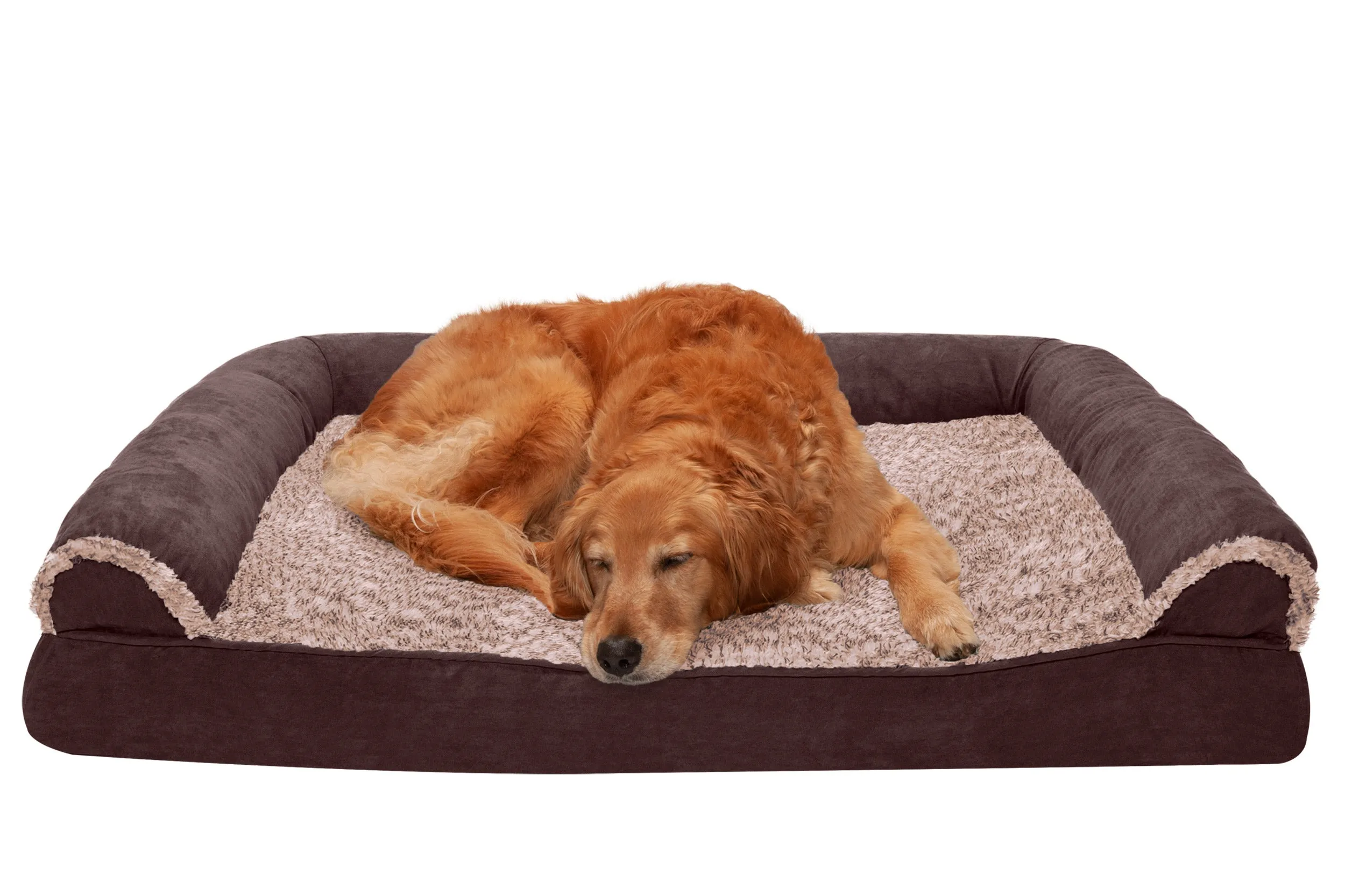 Sofa Dog Bed - Two-Tone Faux Fur & Suede