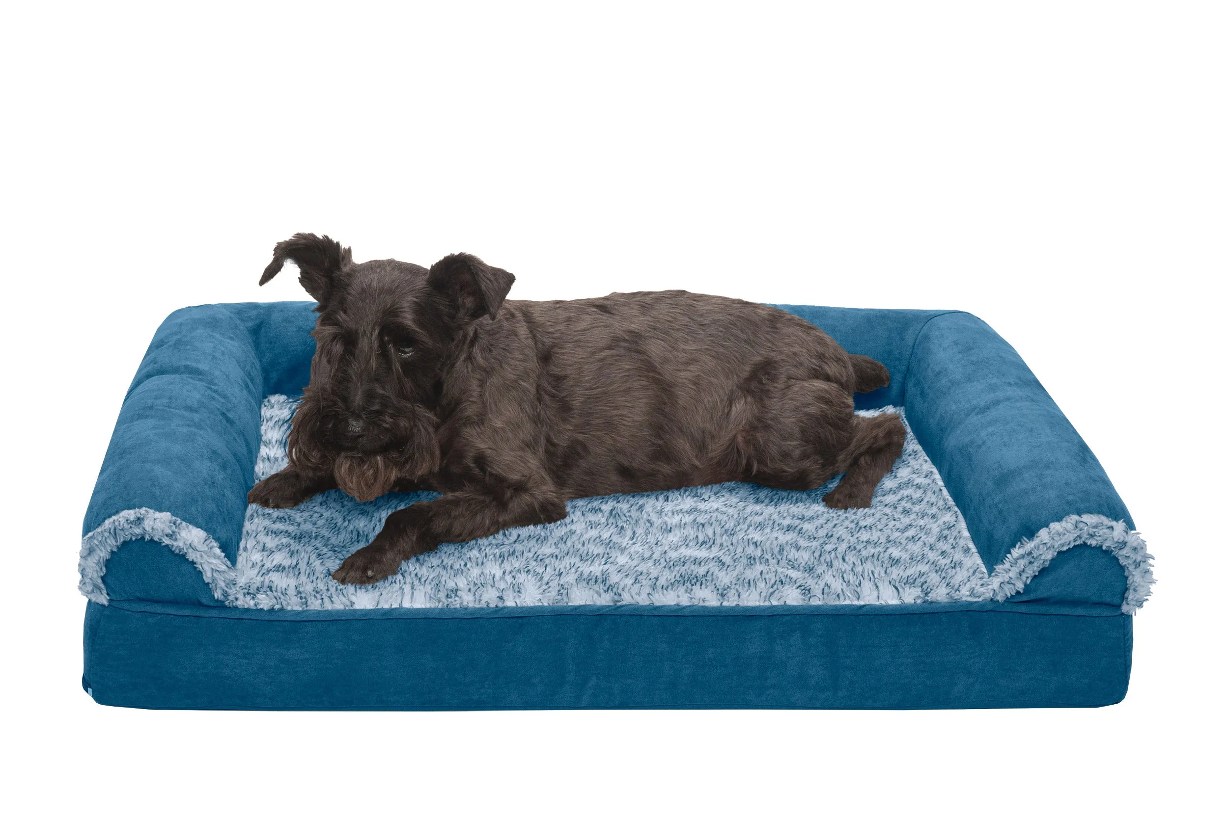 Sofa Dog Bed - Two-Tone Faux Fur & Suede