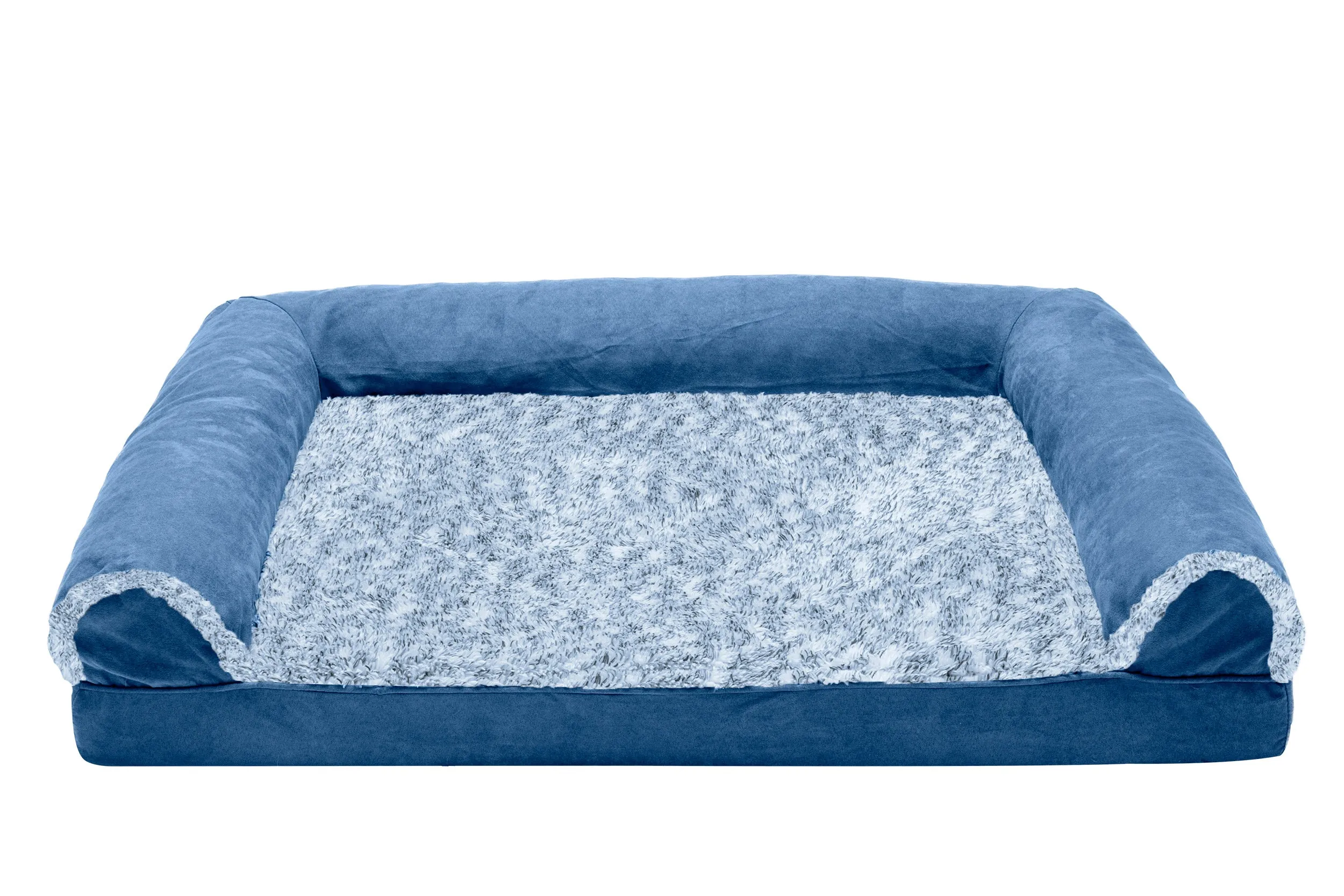 Sofa Dog Bed - Two-Tone Faux Fur & Suede