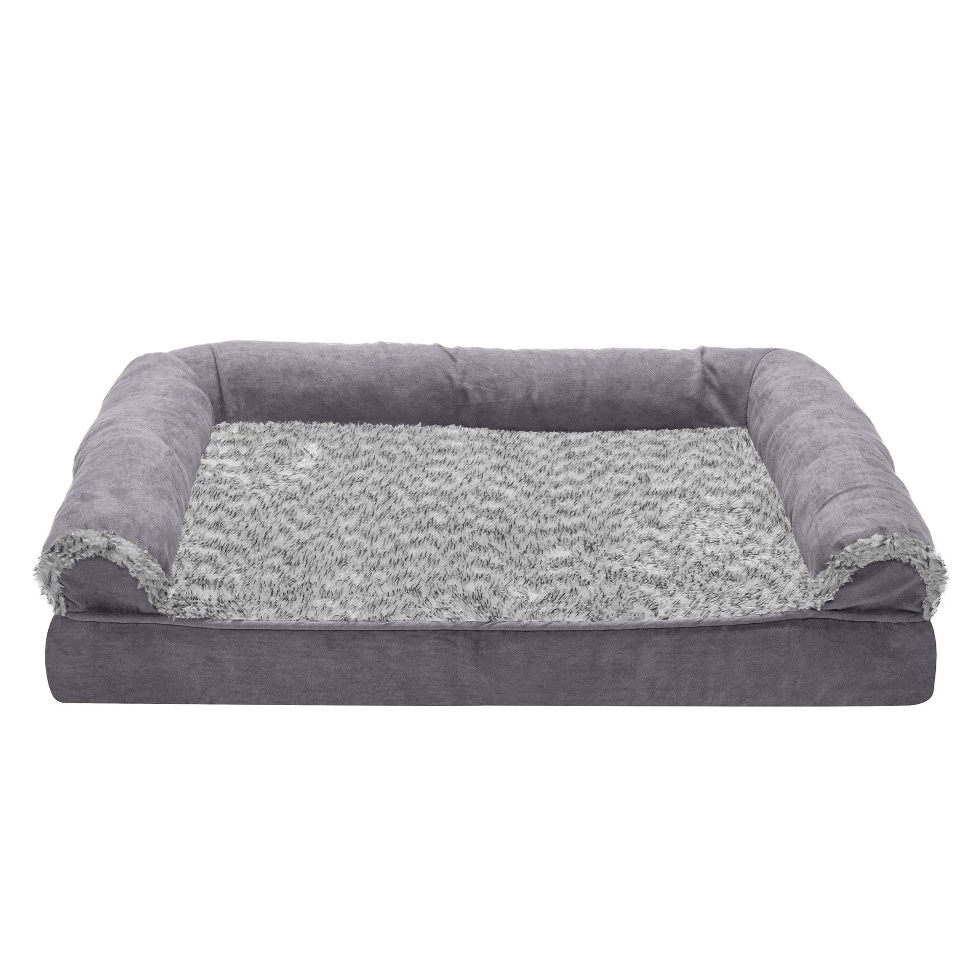 Sofa Dog Bed - Two-Tone Faux Fur & Suede