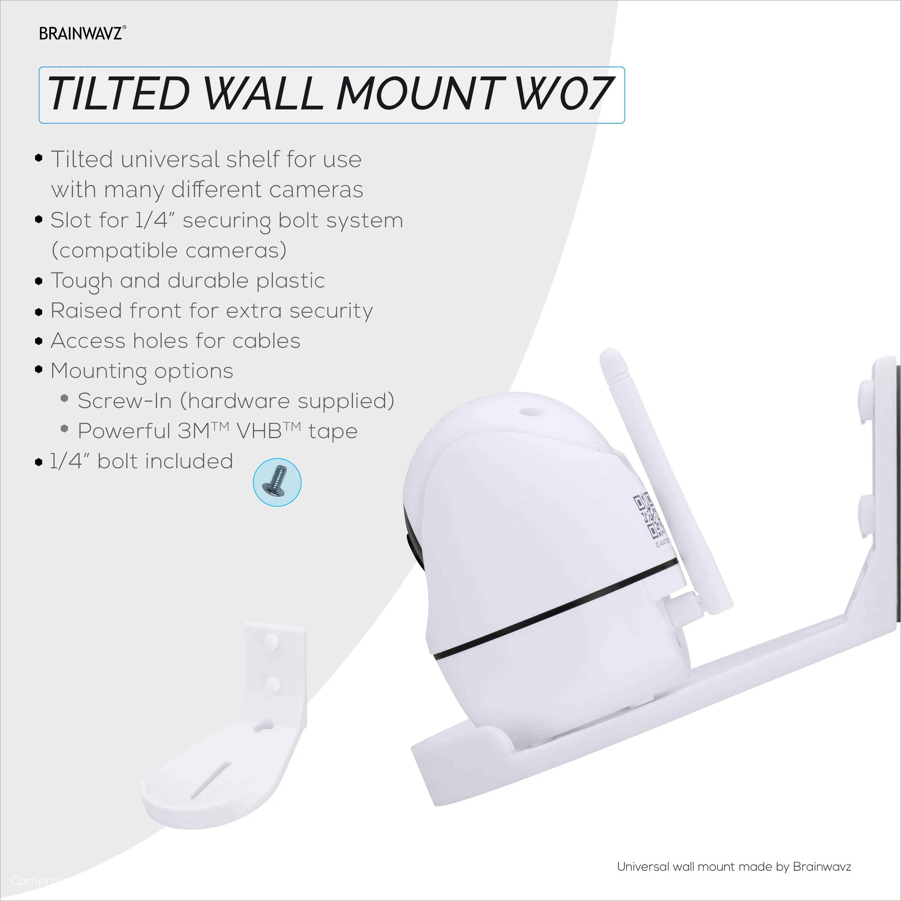 Tilted Baby Monitor & Security Camera Wall Mount Holder for Eufy, Wyze, Wansview, Blink, TP Link, Ring & More - Adhesive & Screw-In Mounting, Easy to Install Holder Bracket, Reduce Blind Spots & Clutter (W07)