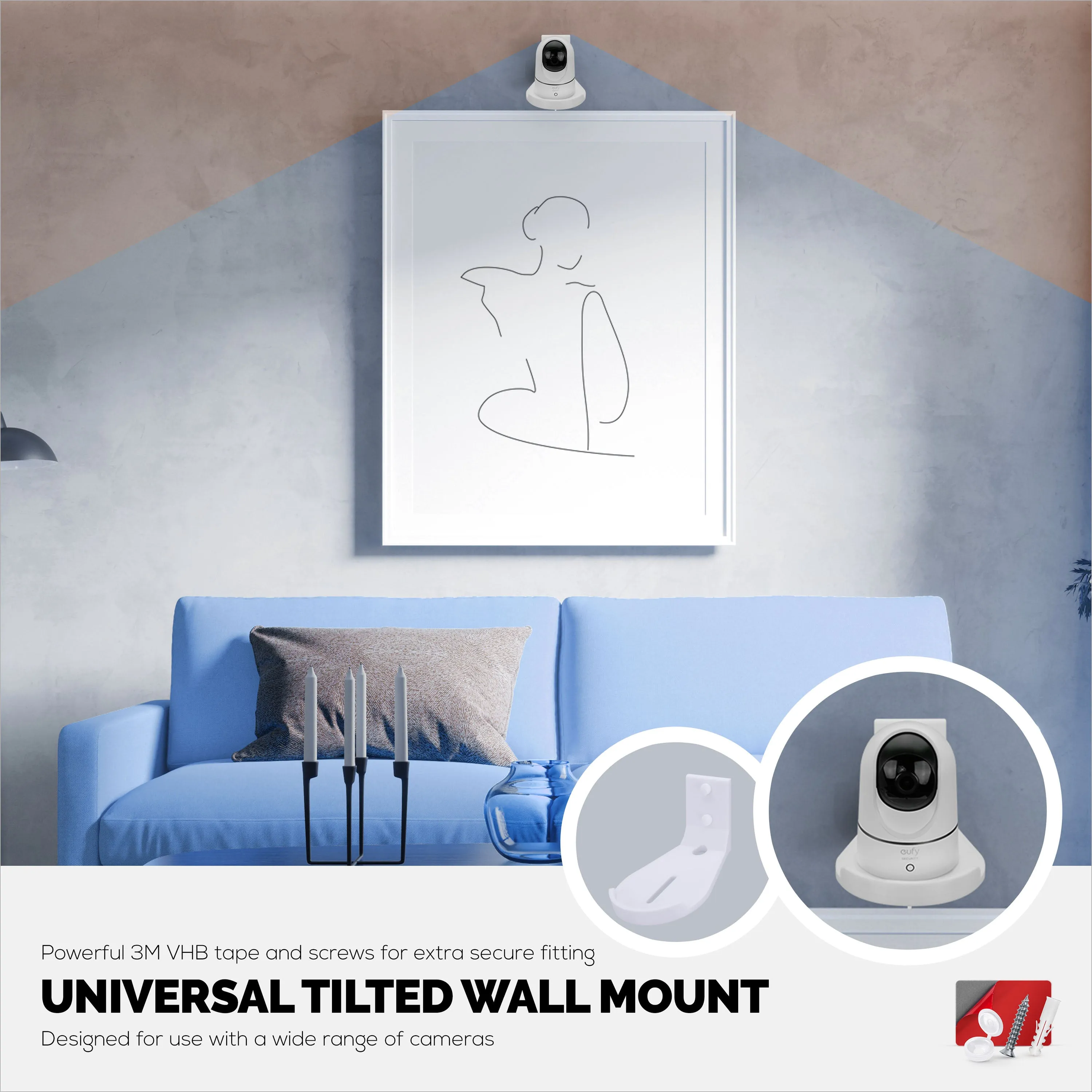 Tilted Baby Monitor & Security Camera Wall Mount Holder for Eufy, Wyze, Wansview, Blink, TP Link, Ring & More - Adhesive & Screw-In Mounting, Easy to Install Holder Bracket, Reduce Blind Spots & Clutter (W07)