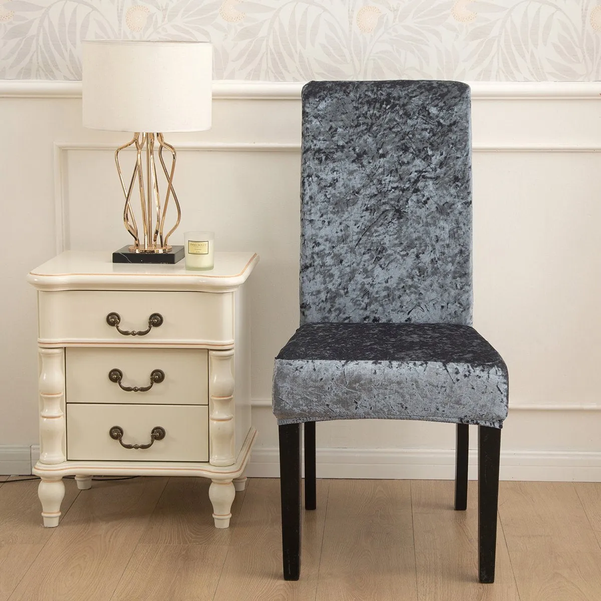 Trendily Premium Wrinkle-Free Stretchable | Washable Plain Velvet Chair Covers |Dark Grey  (CC-170)