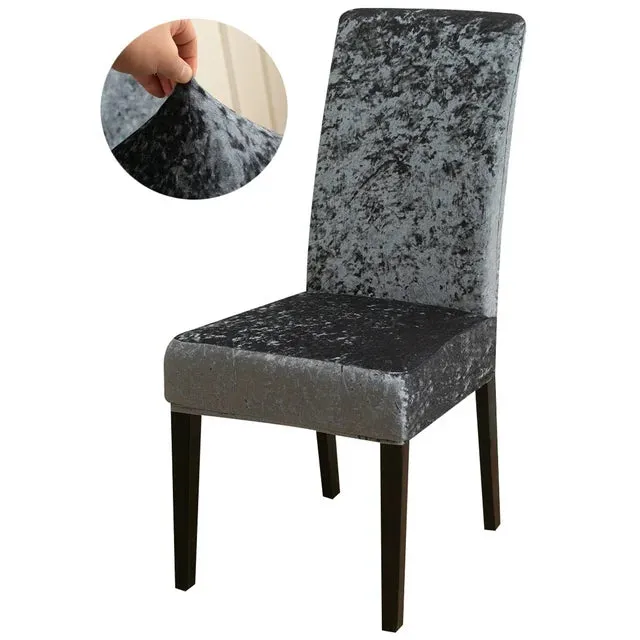 Trendily Premium Wrinkle-Free Stretchable | Washable Plain Velvet Chair Covers |Dark Grey  (CC-170)