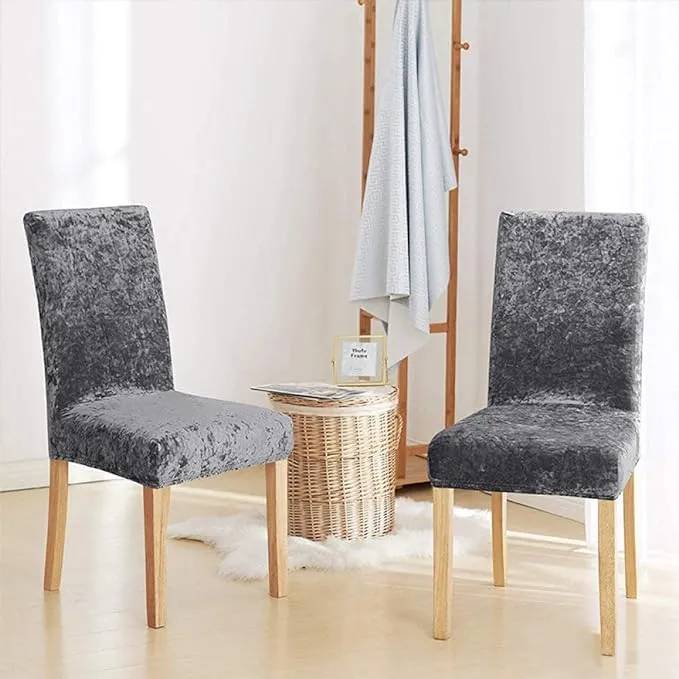 Trendily Premium Wrinkle-Free Stretchable | Washable Plain Velvet Chair Covers ,Grey (CC-093)