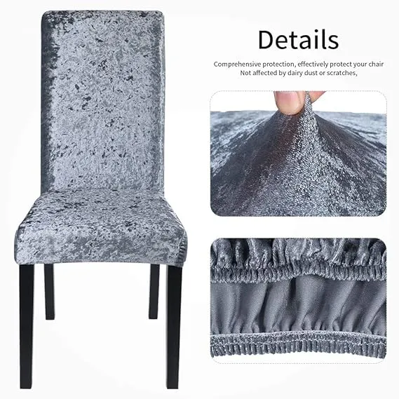 Trendily Premium Wrinkle-Free Stretchable | Washable Plain Velvet Chair Covers ,Grey (CC-093)