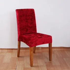 Trendily Premium Wrinkle-Free Stretchable | Washable Plain Velvet Chair Covers Red (CC-141)