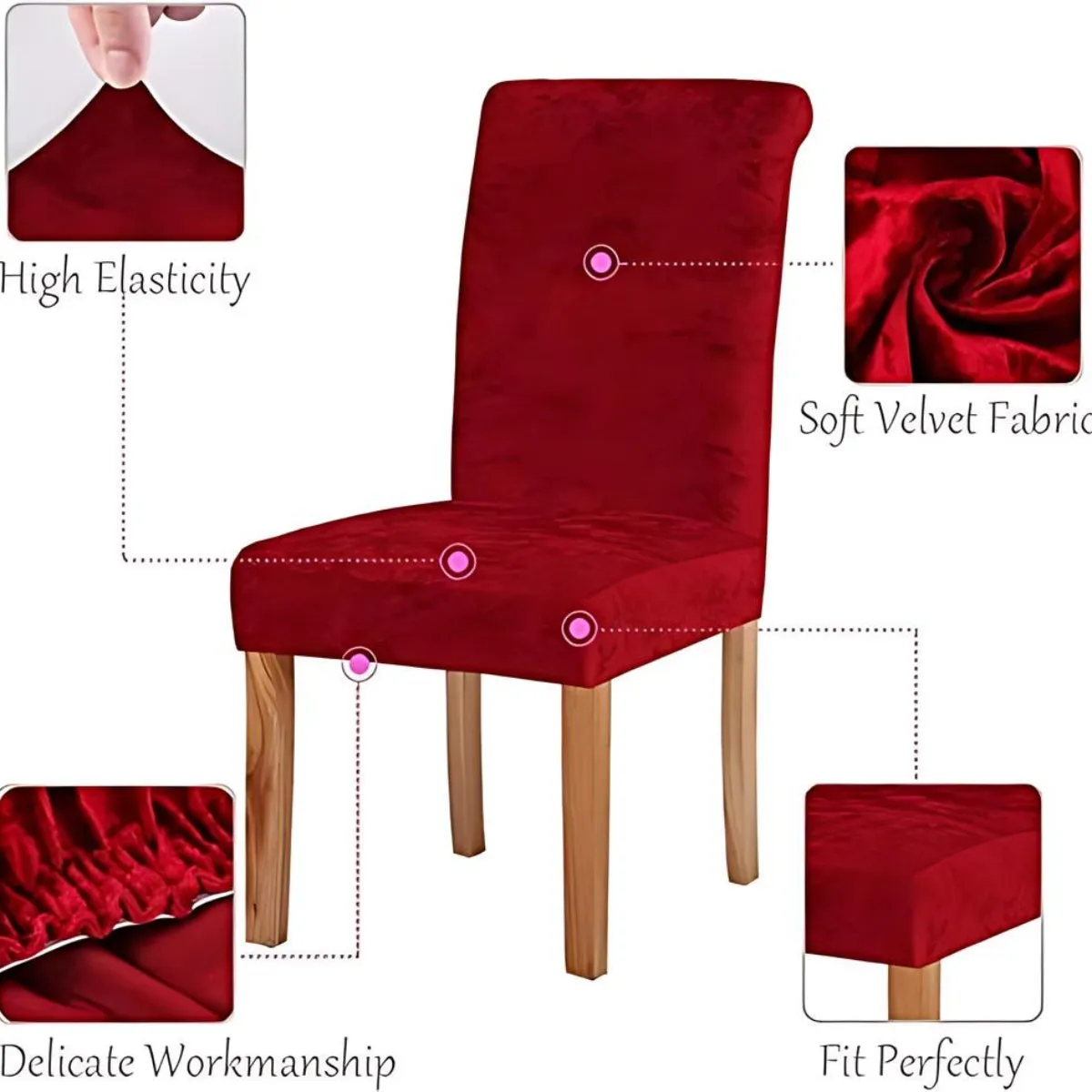 Trendily Premium Wrinkle-Free Stretchable | Washable Plain Velvet Chair Covers Red (CC-141)