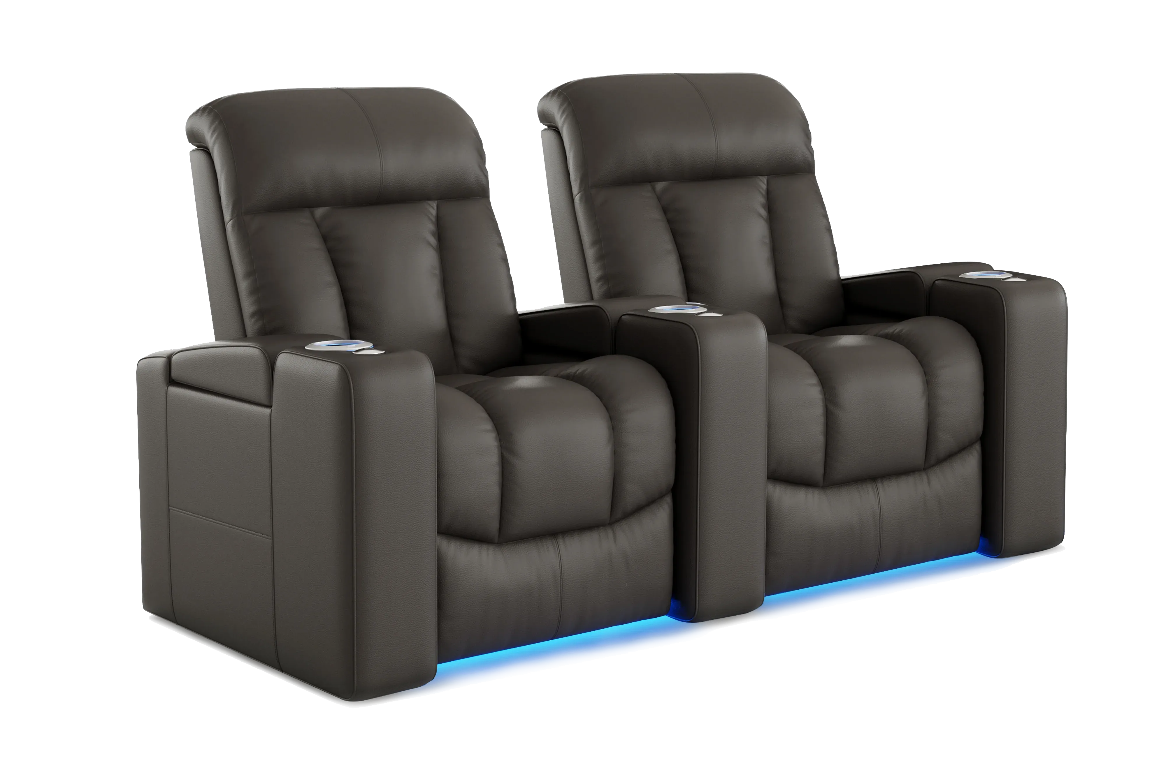 Valencia Olivia Top Grain Leather Row of 2 Home Theater Seating, Cloudy Grey