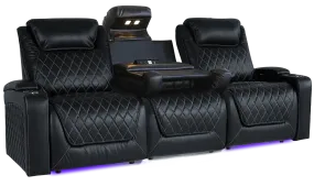 Valencia Oslo XL Console Leather Home Theater Seating Heavy Duty Row of 3 Dropdown Center, Midnight Black