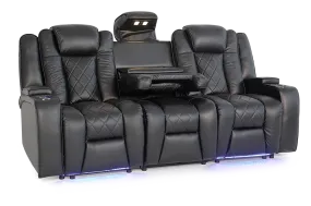 Valencia Oxford Leather Home Theater Seating Console Row of 3 Dropdown Center, Black