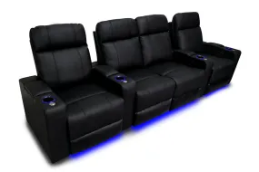 Valencia Piacenza Leather Home Theater Seating Power Headrest Row of 4 Loveseat Center, Black