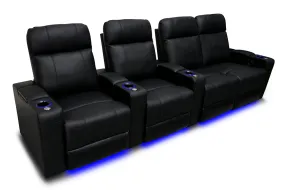 Valencia Piacenza Leather Home Theater Seating Power Headrest Row of 4 Loveseat Right, Black