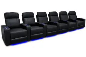 Valencia Piacenza Leather Home Theater Seating Power Headrest Row of 6, Black