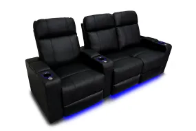 Valencia Piacenza Leather Home Theater Seating Row of 3 Loveseat Right, Black