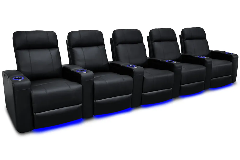 Valencia Piacenza Leather Home Theater Seating Row of 5, Black