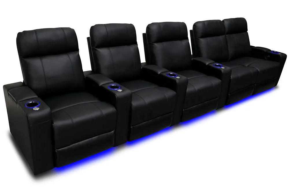 Valencia Piacenza Leather Home Theater Seating Row of 5 Loveseat Right, Black