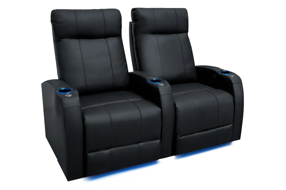 Valencia Syracuse Leather Home Theater Seating Row of 2, Black