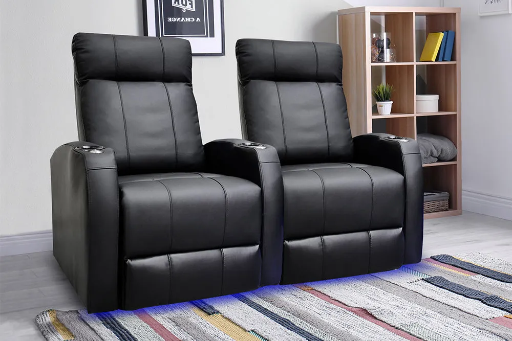 Valencia Syracuse Leather Home Theater Seating Row of 2, Black