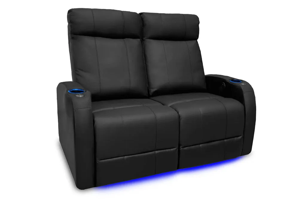 Valencia Syracuse Leather Home Theater Seating Row of 2 Loveseat, Black