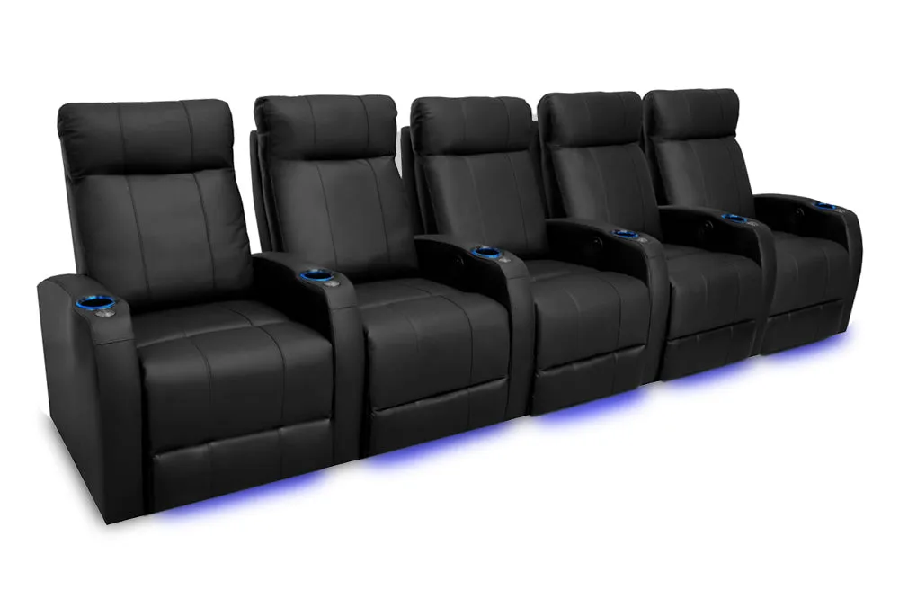 Valencia Syracuse Leather Home Theater Seating Row of 5, Black