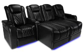 Valencia Tuscany Chaise Leather Home Theater Seating Row of 4 Loveseat Double Chaise Center, Midnight Black