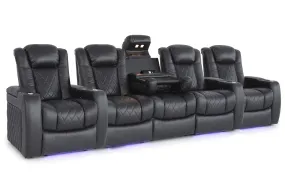 Valencia Tuscany Charcoal Grey Leather Home Theater Seating with Dropdown Center Console - Row of 5