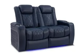 Valencia Tuscany Leather Home Theater Seating Row of 2 Loveseat, Navy Blue