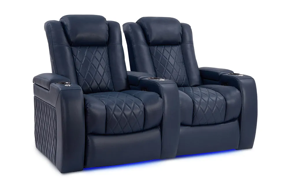 Valencia Tuscany Leather Home Theater Seating Row of 2, Navy Blue