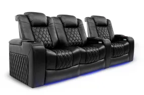 Valencia Tuscany Leather Home Theater Seating Row of 3 Loveseat Left, Midnight Black