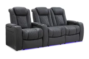 Valencia Tuscany Leather Home Theater Seating Row of 3 Loveseat Right, Charcoal Grey