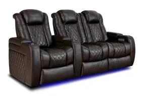 Valencia Tuscany Leather Home Theater Seating Row of 3 Loveseat Right, Dark Chocolate