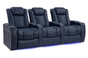 Valencia Tuscany Leather Home Theater Seating Row of 3, Navy Blue