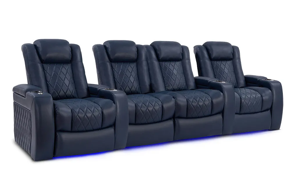 Valencia Tuscany Leather Home Theater Seating Row of 4 Loveseat Center, Navy Blue