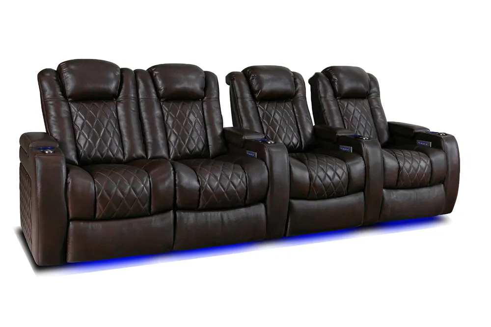 Valencia Tuscany Leather Home Theater Seating Row of 4 Loveseat Left, Dark Chocolate