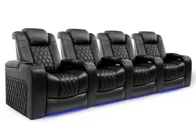 Valencia Tuscany Leather Home Theater Seating Row of 4, Midnight Black