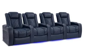 Valencia Tuscany Leather Home Theater Seating Row of 4, Navy Blue