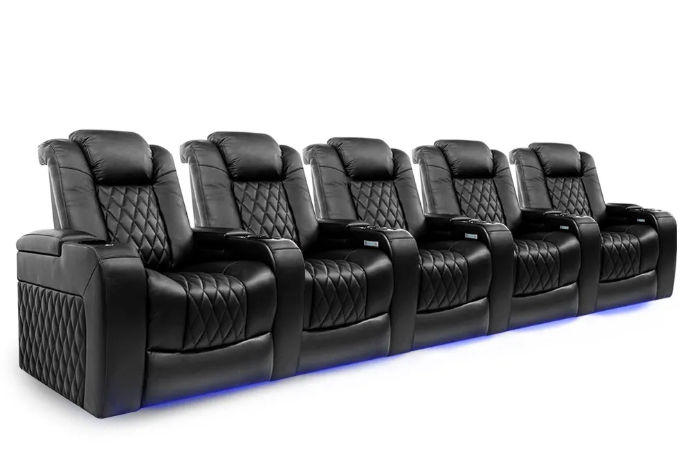 Valencia Tuscany Leather Home Theater Seating Row of 5, Midnight Black