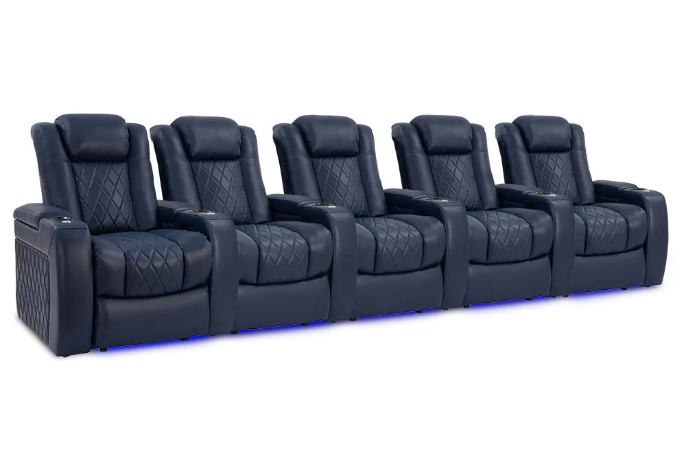 Valencia Tuscany Leather Home Theater Seating Row of 5, Navy Blue