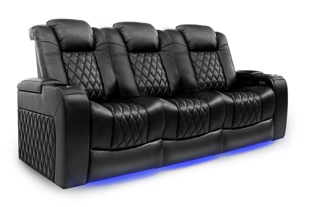 Valencia Tuscany Leather Home Theater Seating Set of 3, Midnight Black