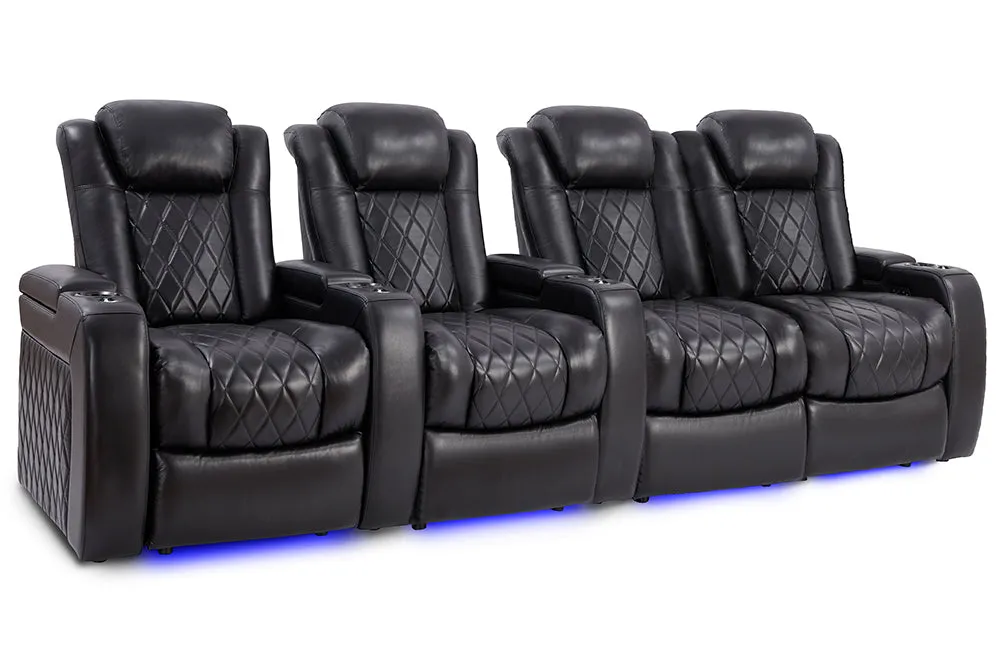 Valencia Tuscany Slim Leather Home Theater Seating Row of 4 Loveseat Right, Midnight Black