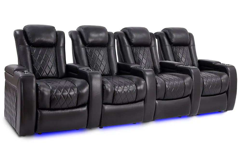 Valencia Tuscany Slim Leather Home Theater Seating Row of 4, Midnight Black