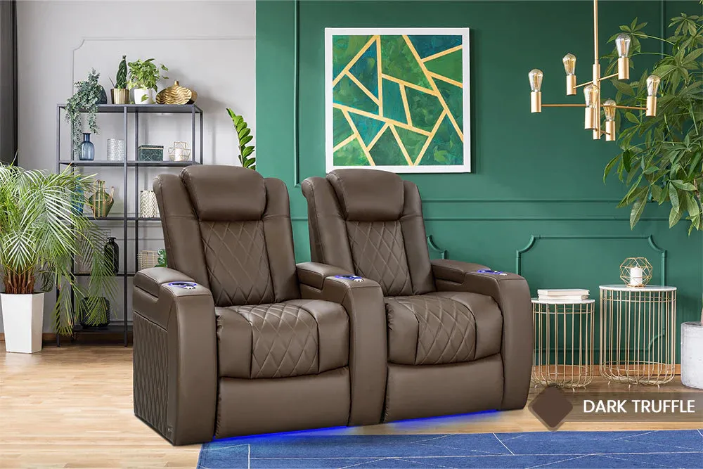 Valencia Tuscany Vegan Leather Home Theater Seating Row of 3, Dark Truffle